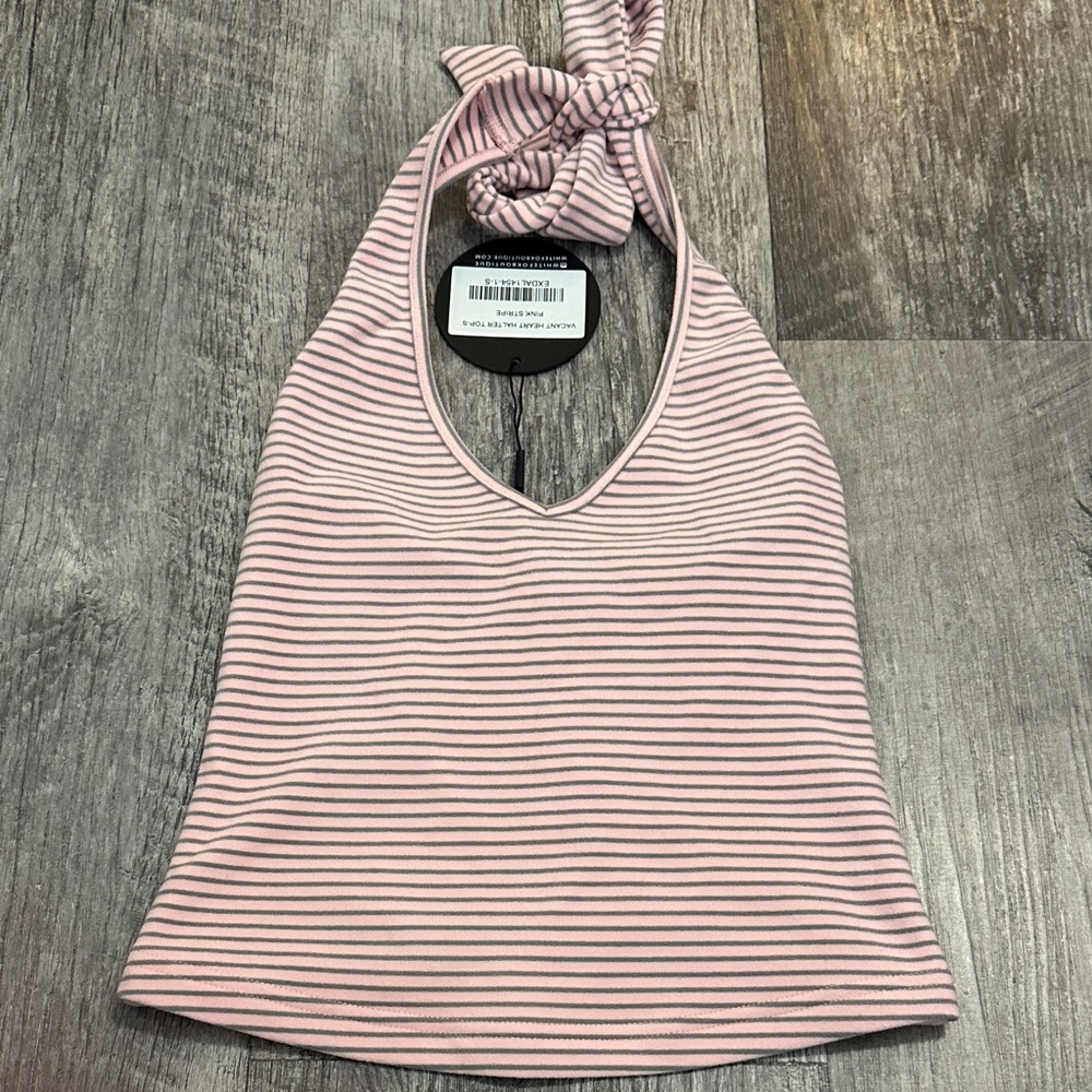 Pink Striped White Fox Halter Top